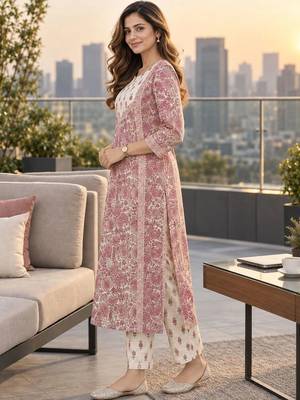 women floral printed regular  cotton kurta with trousers & with dupatta 3
