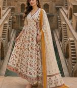 women floral printed angrakha  cotton kurta with trousers & with dupatta