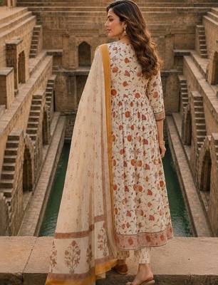 women floral printed angrakha  cotton kurta with trousers & with dupatta 3