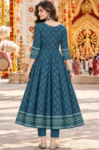 women ethnic motifs printed angrakha  cotton kurta & trousers & dupatta