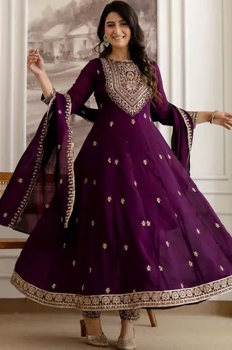 women ethnic motifs embroidered regular  silk kurta with trousers & with dupatta