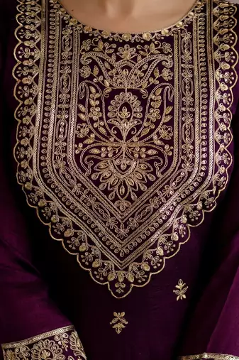 women ethnic motifs embroidered regular  silk kurta with trousers & with dupatta