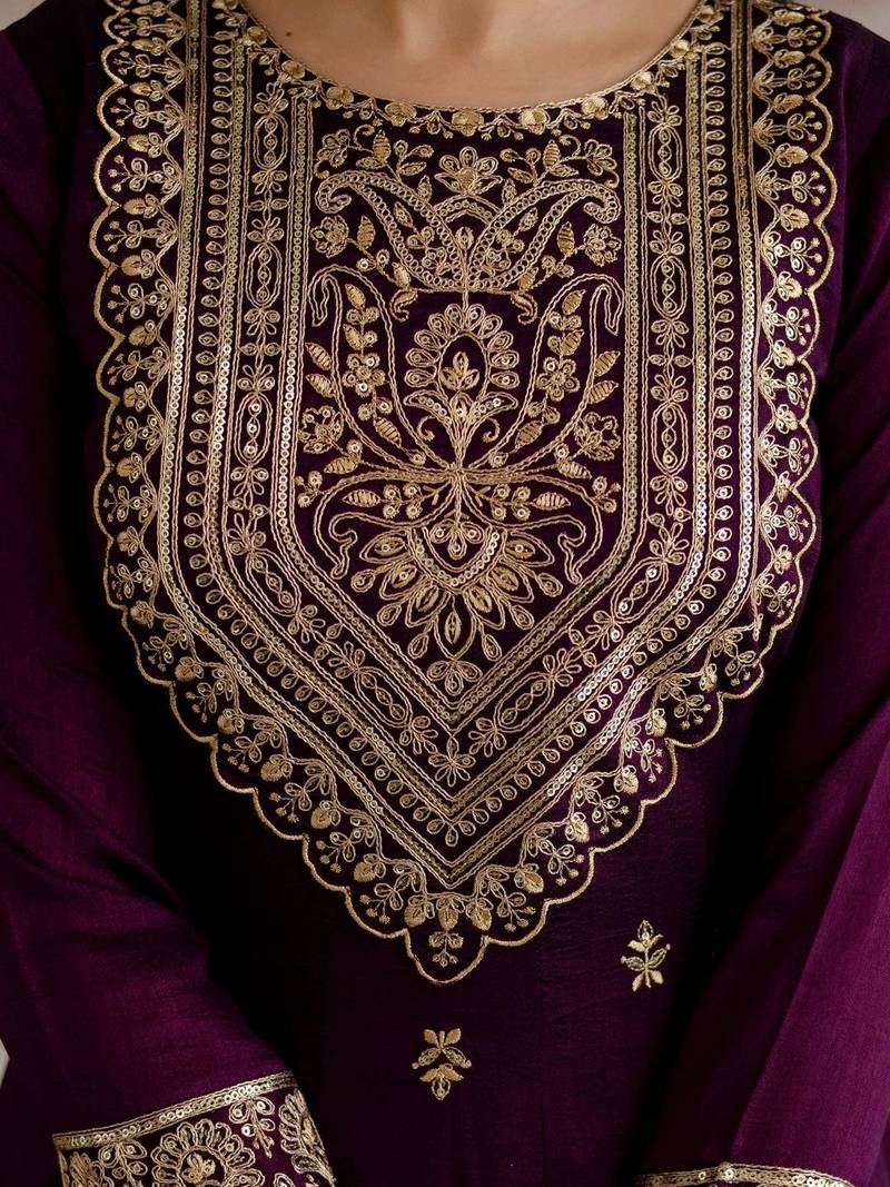 women ethnic motifs embroidered regular  silk kurta with trousers & with dupatta