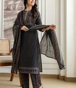 women ethnic motifs printed regular sequinned  cotton kurta with trousers & with dupatta