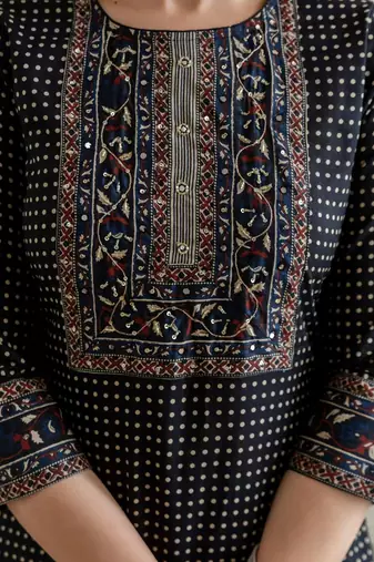 women ethnic motifs printed regular sequinned  cotton kurta with trousers & with dupatta