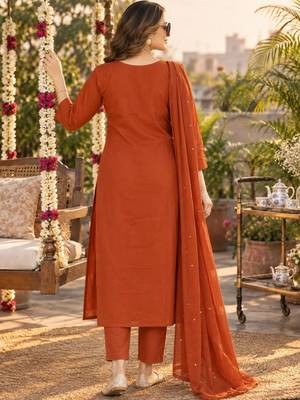 women floral embroidered regular thread work  cotton kurta with trousers & with dupatta 3