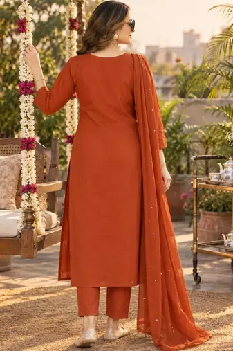 women floral embroidered regular thread work  cotton kurta with trousers & with dupatta