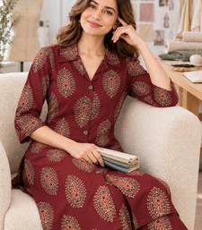 women ethnic motifs printed regular  cotton kurta with palazzos