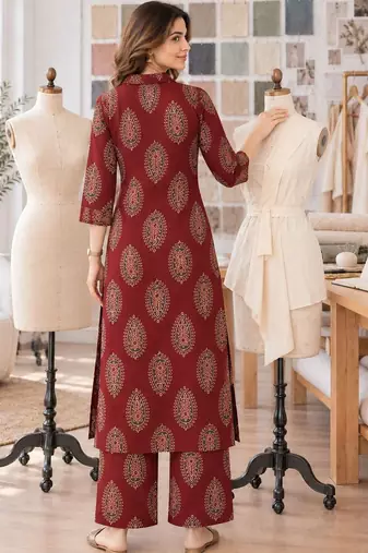 women ethnic motifs printed regular  cotton kurta with palazzos