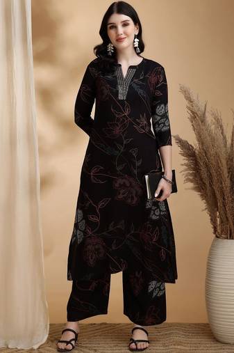 women floral printed regular sequinned a-line kurta with palazzos