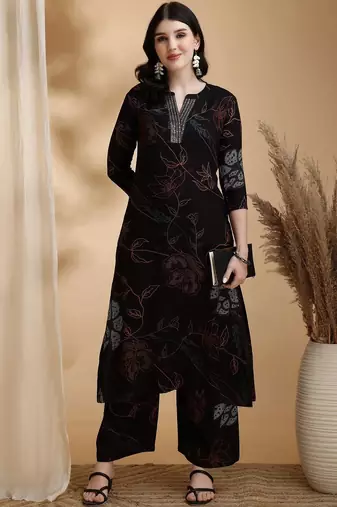 women floral printed regular sequinned a-line kurta with palazzos