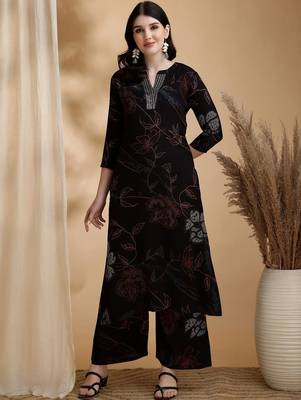 women floral printed regular sequinned a-line kurta with palazzos 2