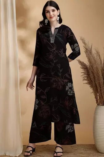 women floral printed regular sequinned a-line kurta with palazzos