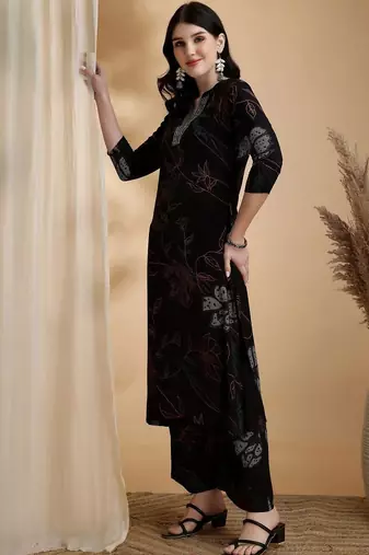 women floral printed regular sequinned a-line kurta with palazzos