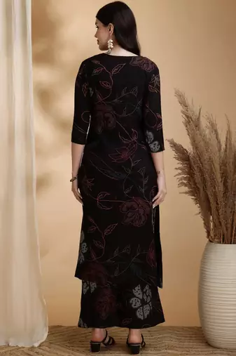 women floral printed regular sequinned a-line kurta with palazzos