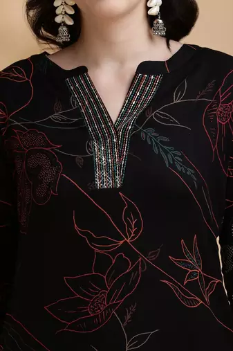 women floral printed regular sequinned a-line kurta with palazzos