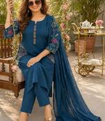 women ethnic motifs embroidered regular thread work  cotton kurta with trousers & with