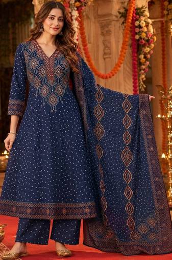 women ethnic motifs printed regular  cotton kurta with palazzos & with dupatta