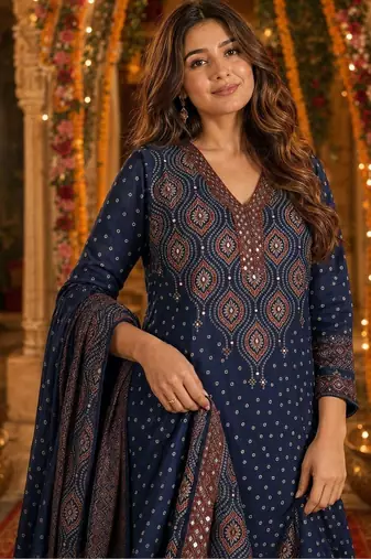 women ethnic motifs printed regular  cotton kurta with palazzos & with dupatta