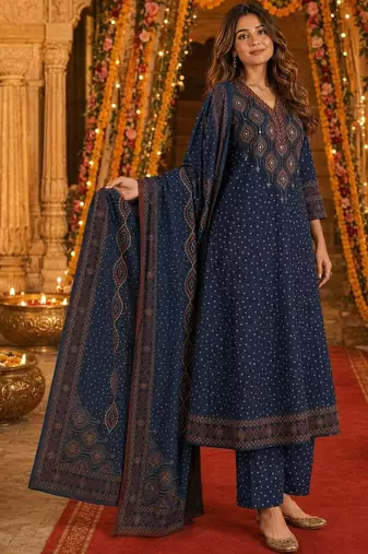 women ethnic motifs printed regular  cotton kurta with palazzos & with dupatta