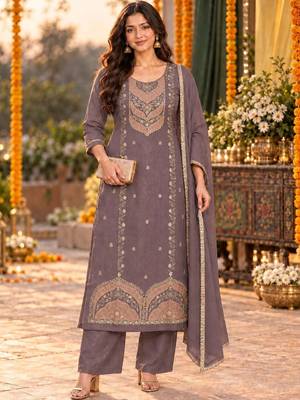 women ethnic motifs embroidered regular thread work kurta with palazzos & with dupatta 1