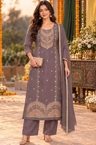 women ethnic motifs embroidered regular thread work kurta with palazzos & with dupatta
