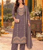 women ethnic motifs embroidered regular thread work kurta with palazzos & with dupatta