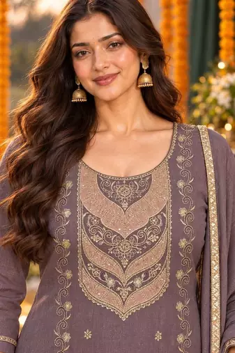 women ethnic motifs embroidered regular thread work kurta with palazzos & with dupatta