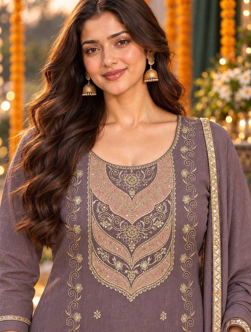 women ethnic motifs embroidered regular thread work kurta with palazzos & with dupatta