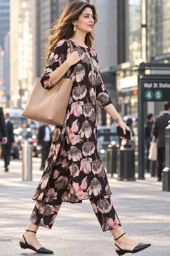 women floral printed regular kurta with trousers