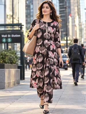 women floral printed regular kurta with trousers 1