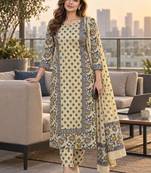 women floral printed regular  cotton kurta with trousers & with dupatta