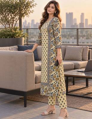 women floral printed regular  cotton kurta with trousers & with dupatta 2
