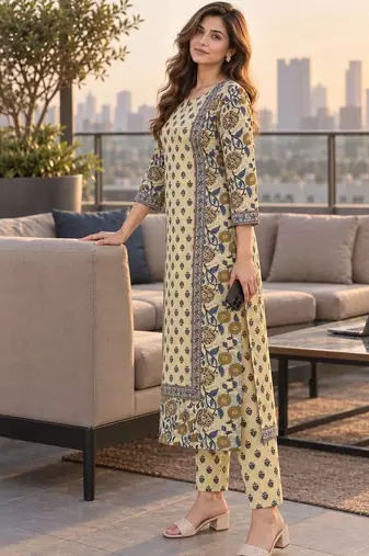 women floral printed regular  cotton kurta with trousers & with dupatta
