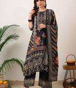 ethnic motifs printed straight kurta with palazzos & dupatta