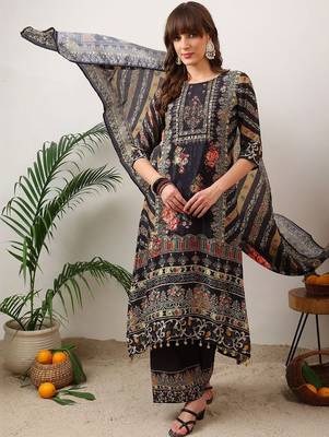 ethnic motifs printed straight kurta with palazzos & dupatta 2