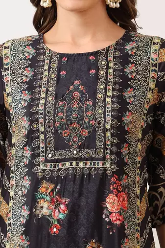 ethnic motifs printed straight kurta with palazzos & dupatta