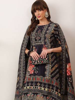 ethnic motifs printed straight kurta with palazzos & dupatta 4
