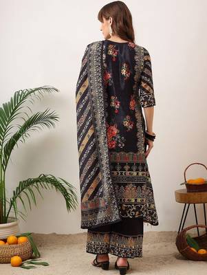 ethnic motifs printed straight kurta with palazzos & dupatta 6