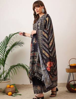ethnic motifs printed straight kurta with palazzos & dupatta 7