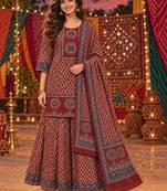 women ethnic motifs printed regular  cotton kurta with sharara & with dupatta