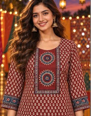 women ethnic motifs printed regular  cotton kurta with sharara & with dupatta 2
