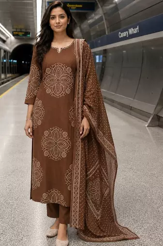 women ethnic motifs printed regular  cotton kurta with trousers & with dupatta