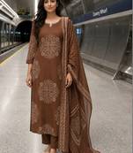 women ethnic motifs printed regular  cotton kurta with trousers & with dupatta
