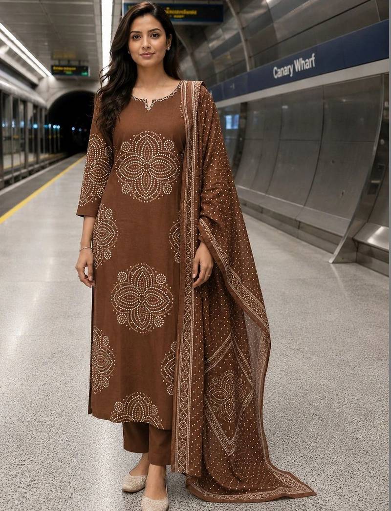 women ethnic motifs printed regular  cotton kurta with trousers & with dupatta