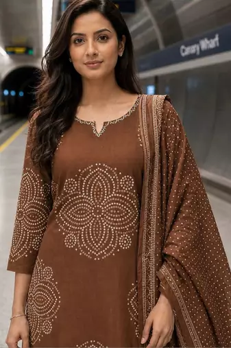 women ethnic motifs printed regular  cotton kurta with trousers & with dupatta