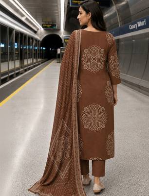 women ethnic motifs printed regular  cotton kurta with trousers & with dupatta 3