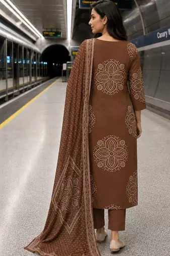 women ethnic motifs printed regular  cotton kurta with trousers & with dupatta