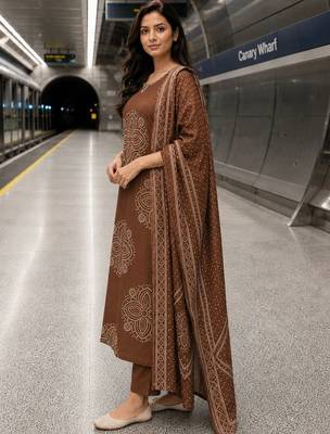 women ethnic motifs printed regular  cotton kurta with trousers & with dupatta 4