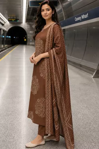 women ethnic motifs printed regular  cotton kurta with trousers & with dupatta